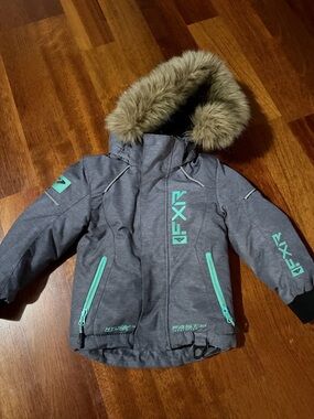 FXR Kids' Gray Puff Jacket with Teal Accents